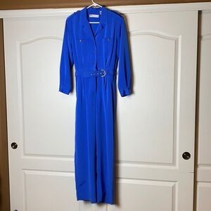 80s VINTAGE BLUE CHAUS JUMPSUIT ROMPER ONE PIECE BUSINESS CASUAL BABE